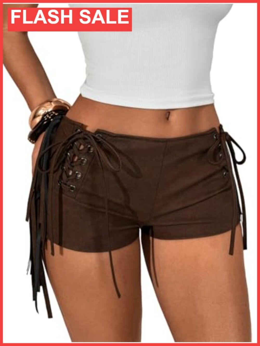 Faux Leather Lace Up Low Rise Mini Western Y2k Shorts